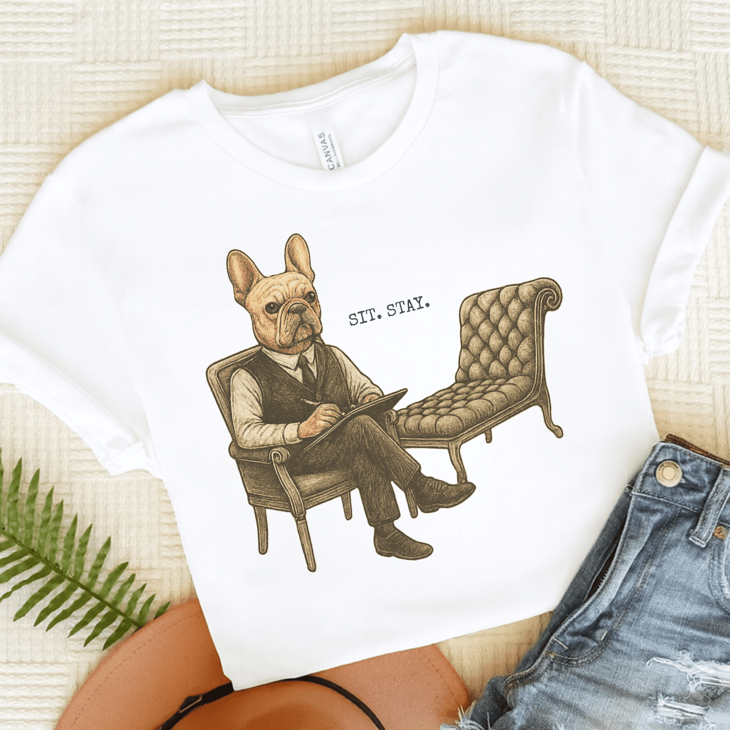 Printify T-Shirt White / S Fawn French Bulldog Sit Stay TShirt