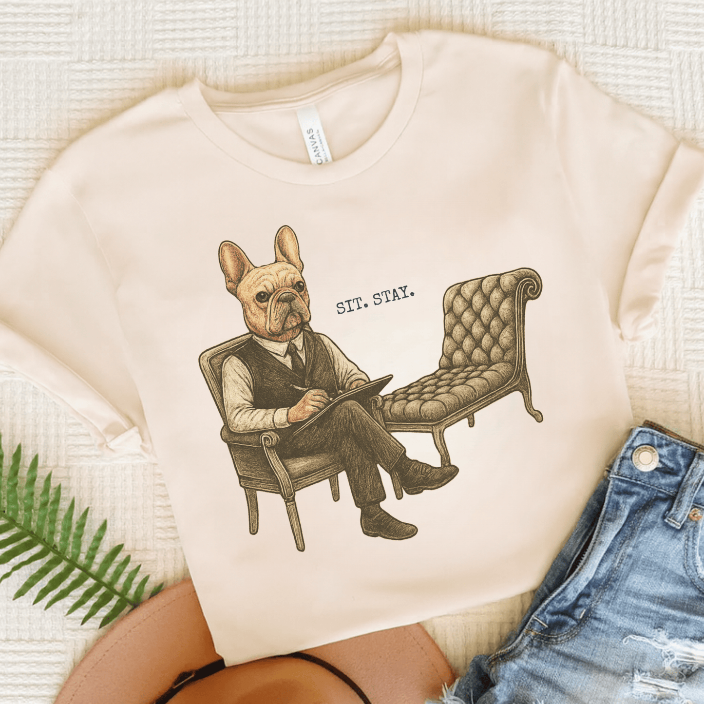 Printify T-Shirt Natural / S Fawn French Bulldog Sit Stay TShirt