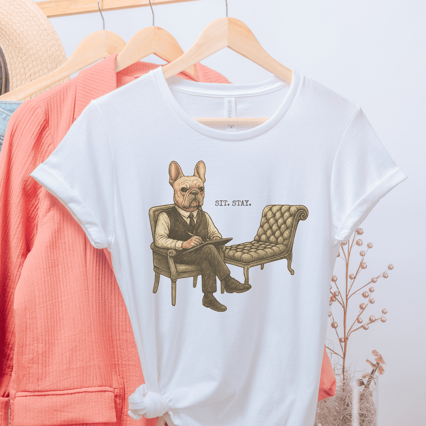 Printify T-Shirt Fawn French Bulldog Sit Stay TShirt