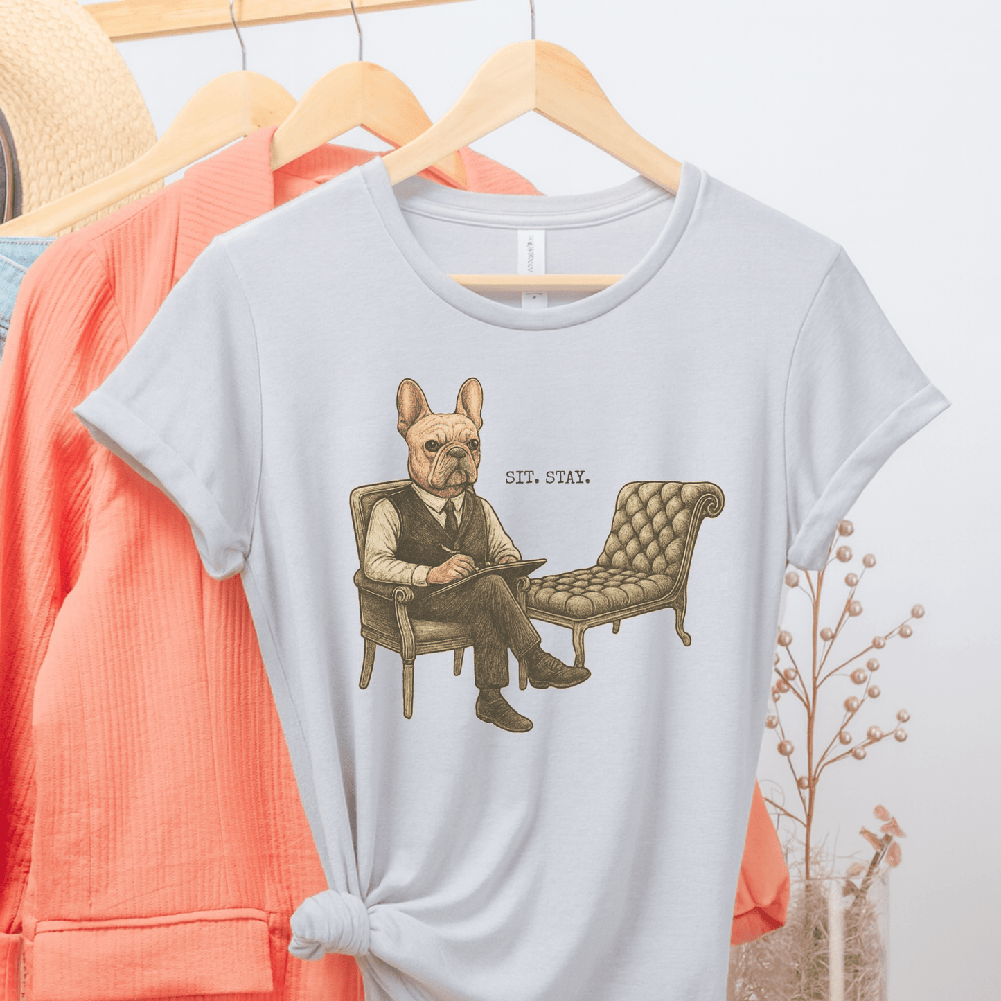 Printify T-Shirt Fawn French Bulldog Sit Stay TShirt