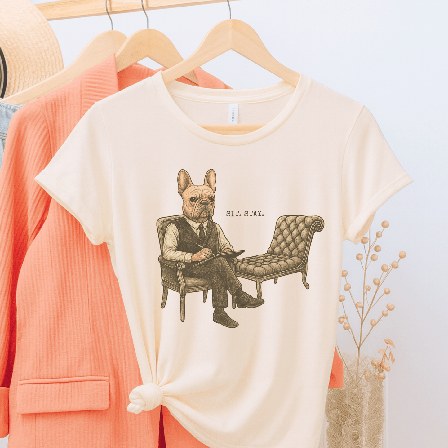 Printify T-Shirt Fawn French Bulldog Sit Stay TShirt