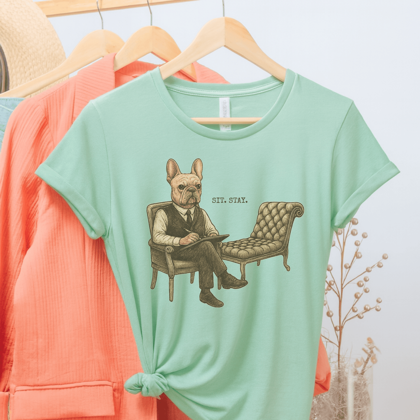 Printify T-Shirt Fawn French Bulldog Sit Stay TShirt