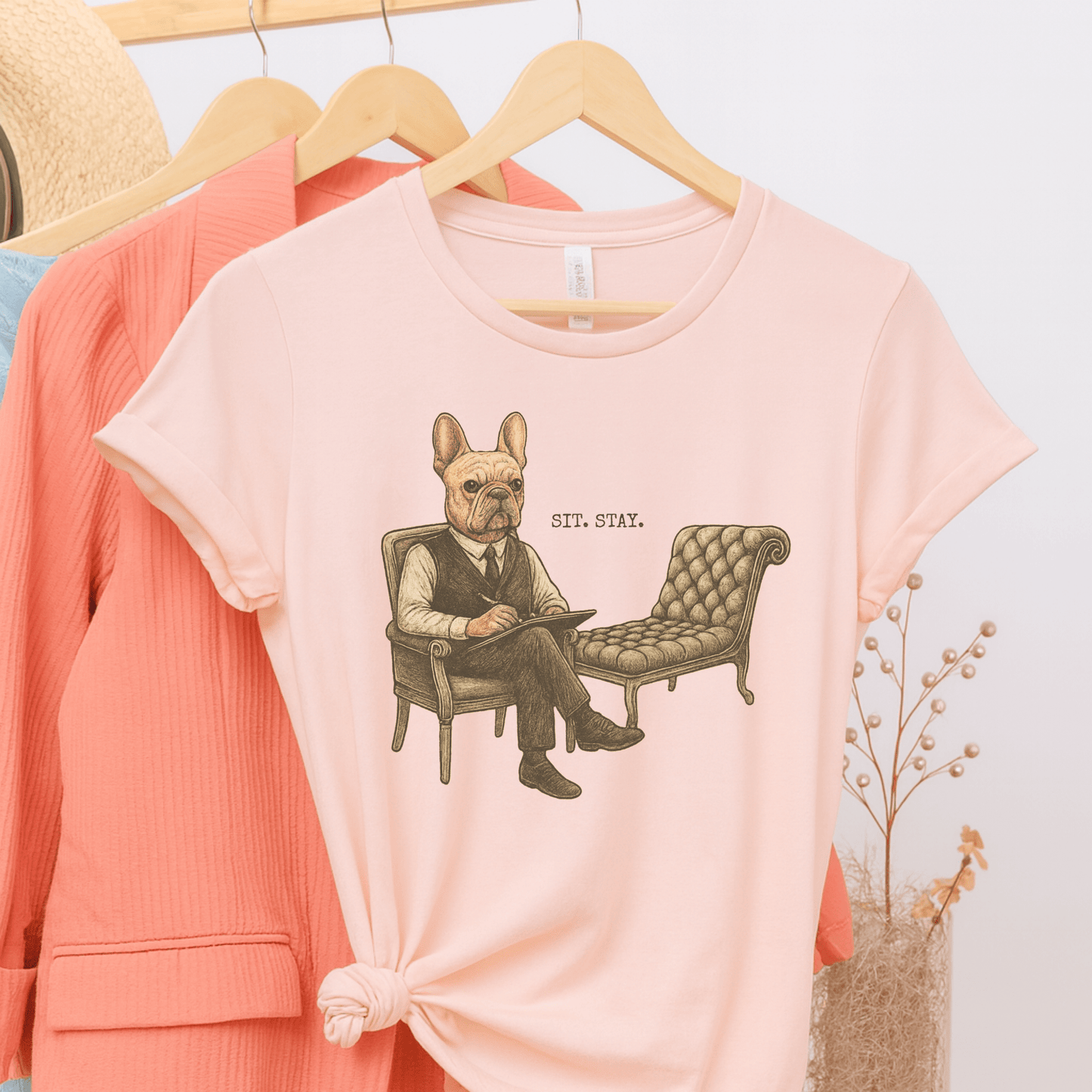 Printify T-Shirt Fawn French Bulldog Sit Stay TShirt