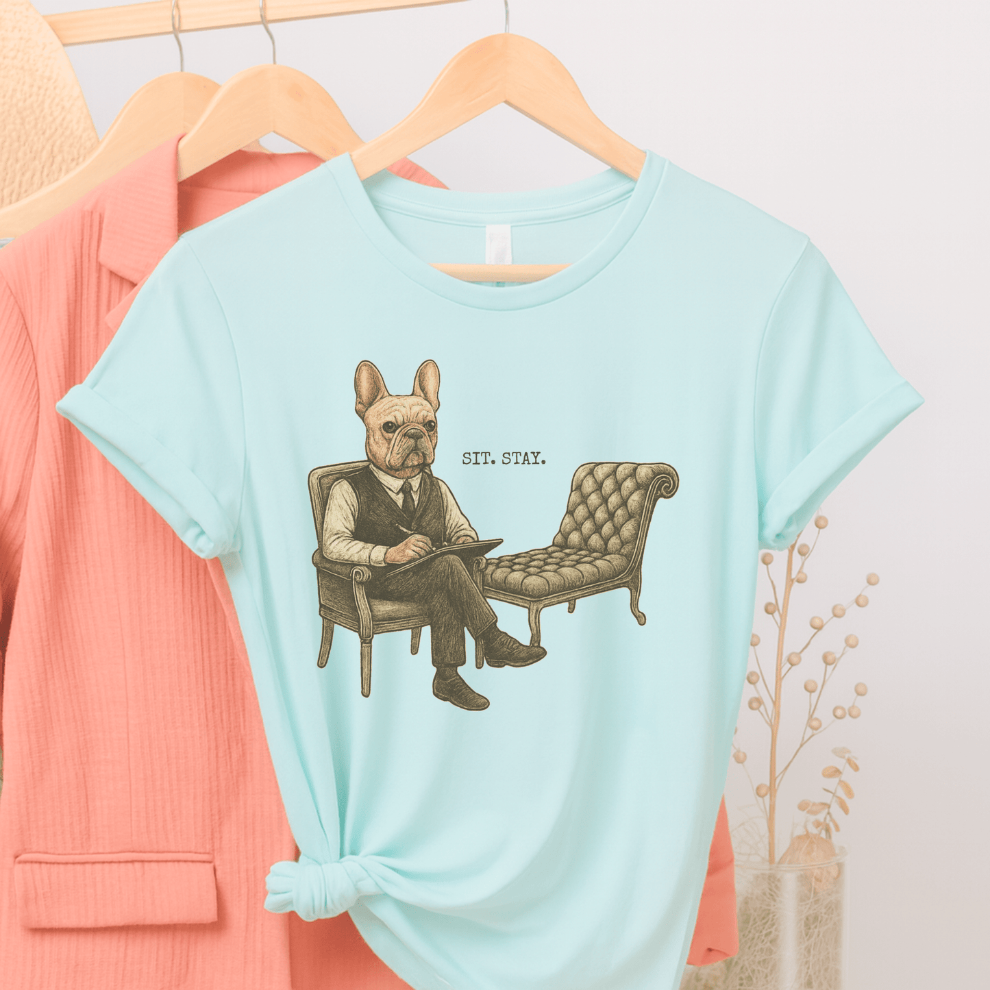 Printify T-Shirt Fawn French Bulldog Sit Stay TShirt