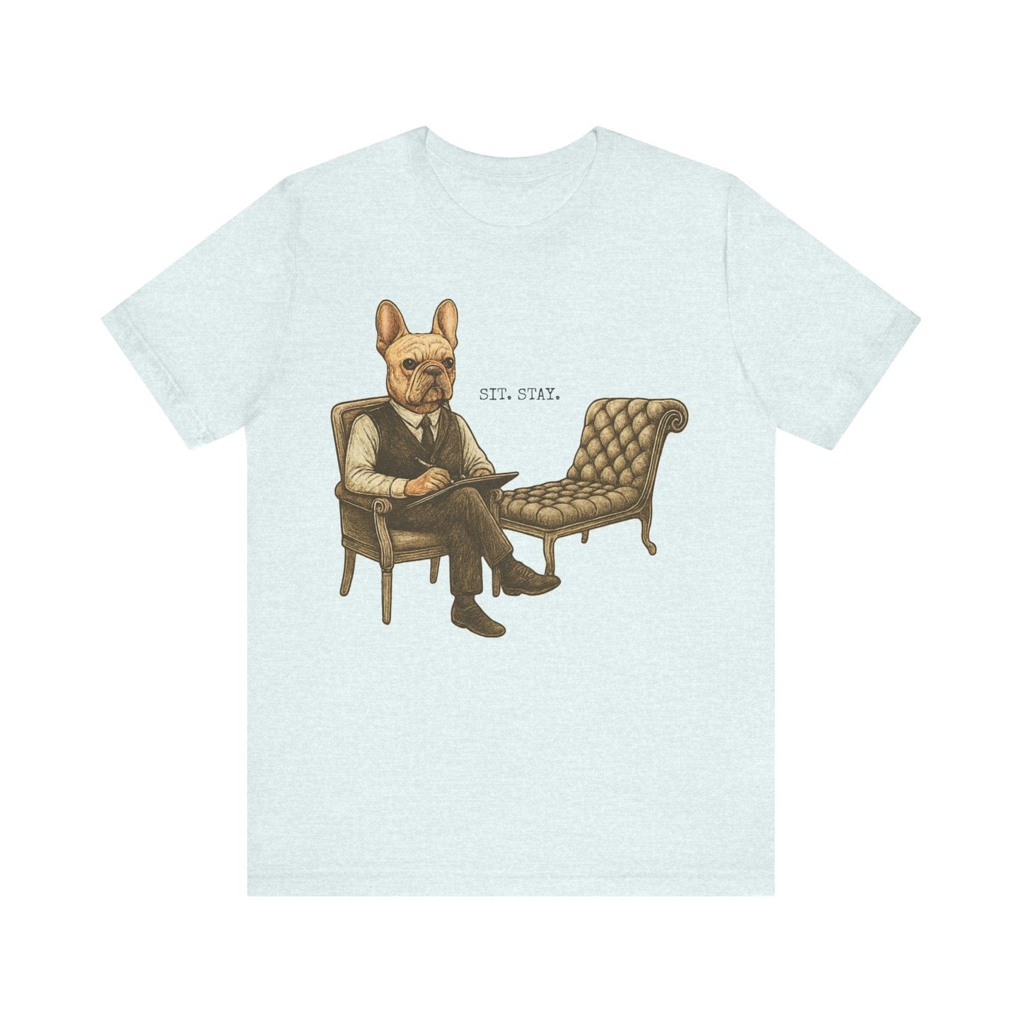 Printify T-Shirt Fawn French Bulldog Sit Stay TShirt