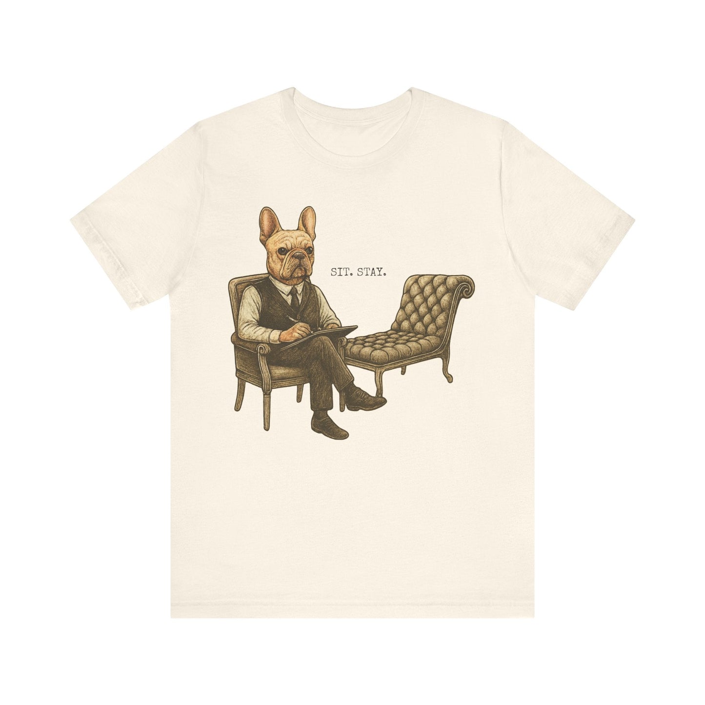 Printify T-Shirt Fawn French Bulldog Sit Stay TShirt