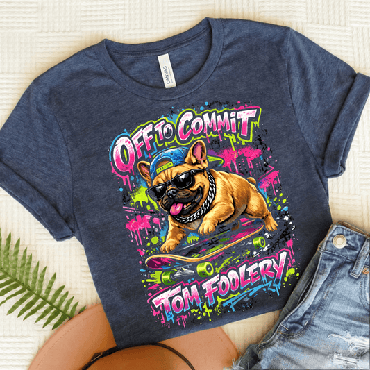 Fawn French Bulldog Skateboard Graffiti Unisex TShirt Heather Navy