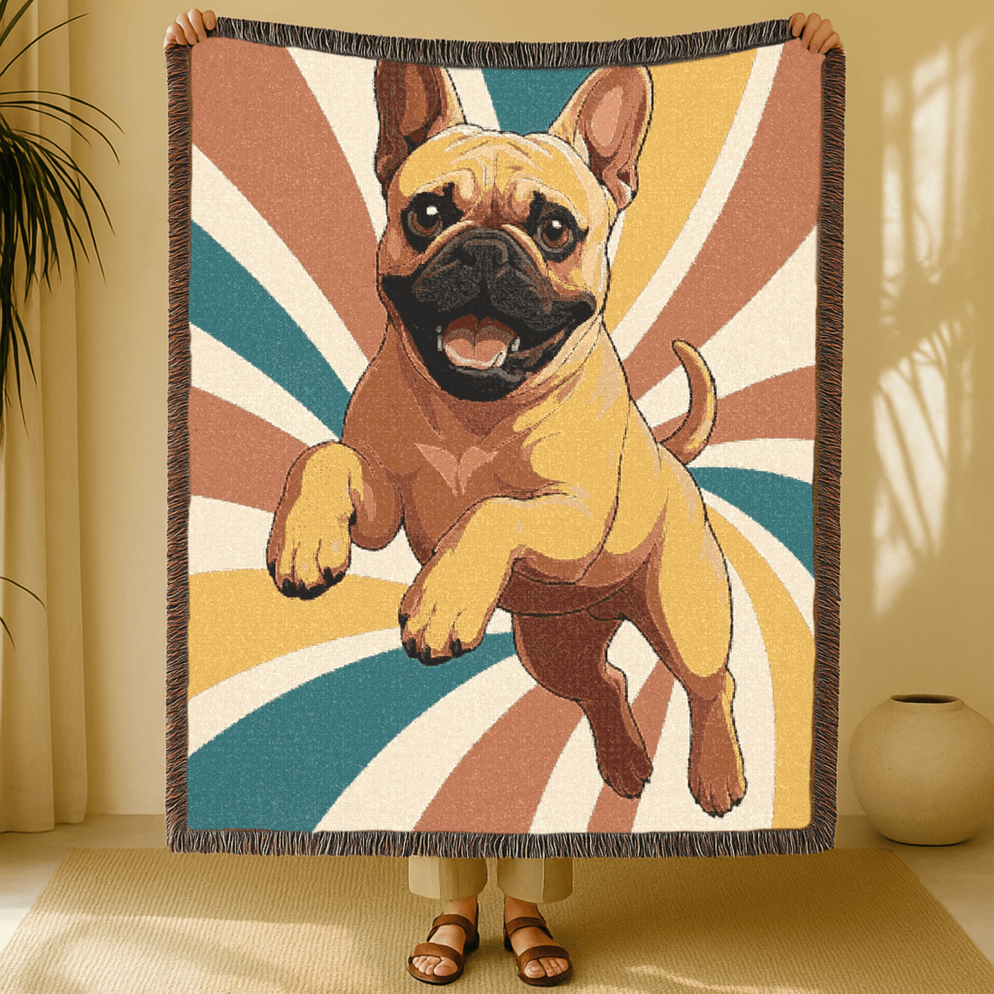 Printify Blanket Fawn French Bulldog Terrier Swirls Throw Blanket