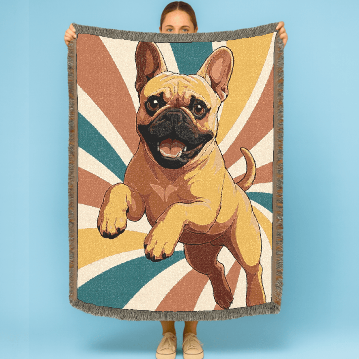Printify Blanket Fawn French Bulldog Terrier Swirls Throw Blanket