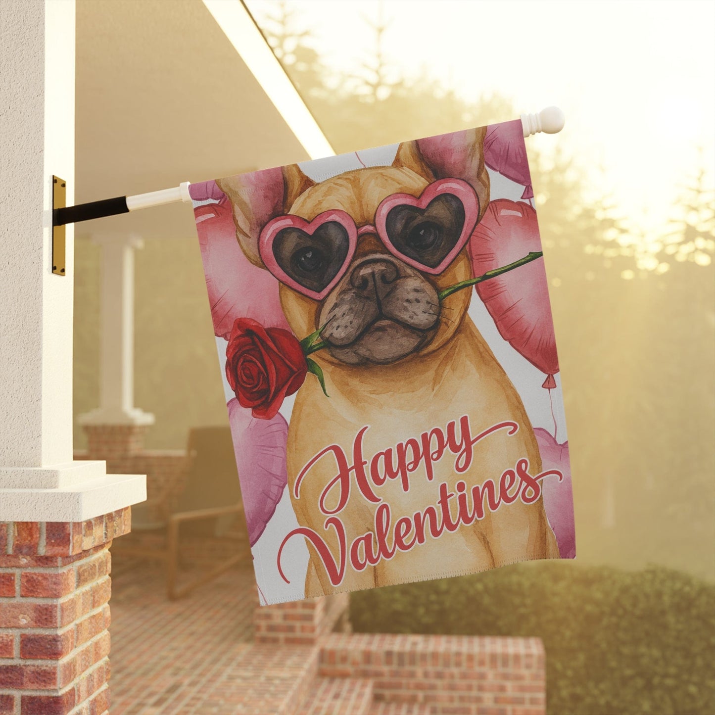 Fawn French Bulldog Valentines Day Garden Flag