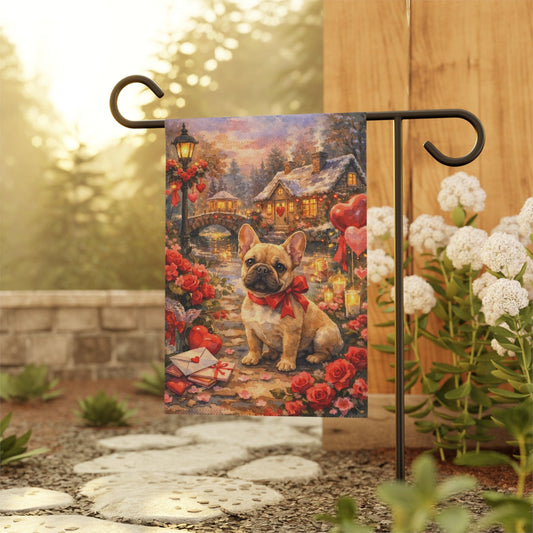 Fawn French Bulldog Valentines Day Garden Flag