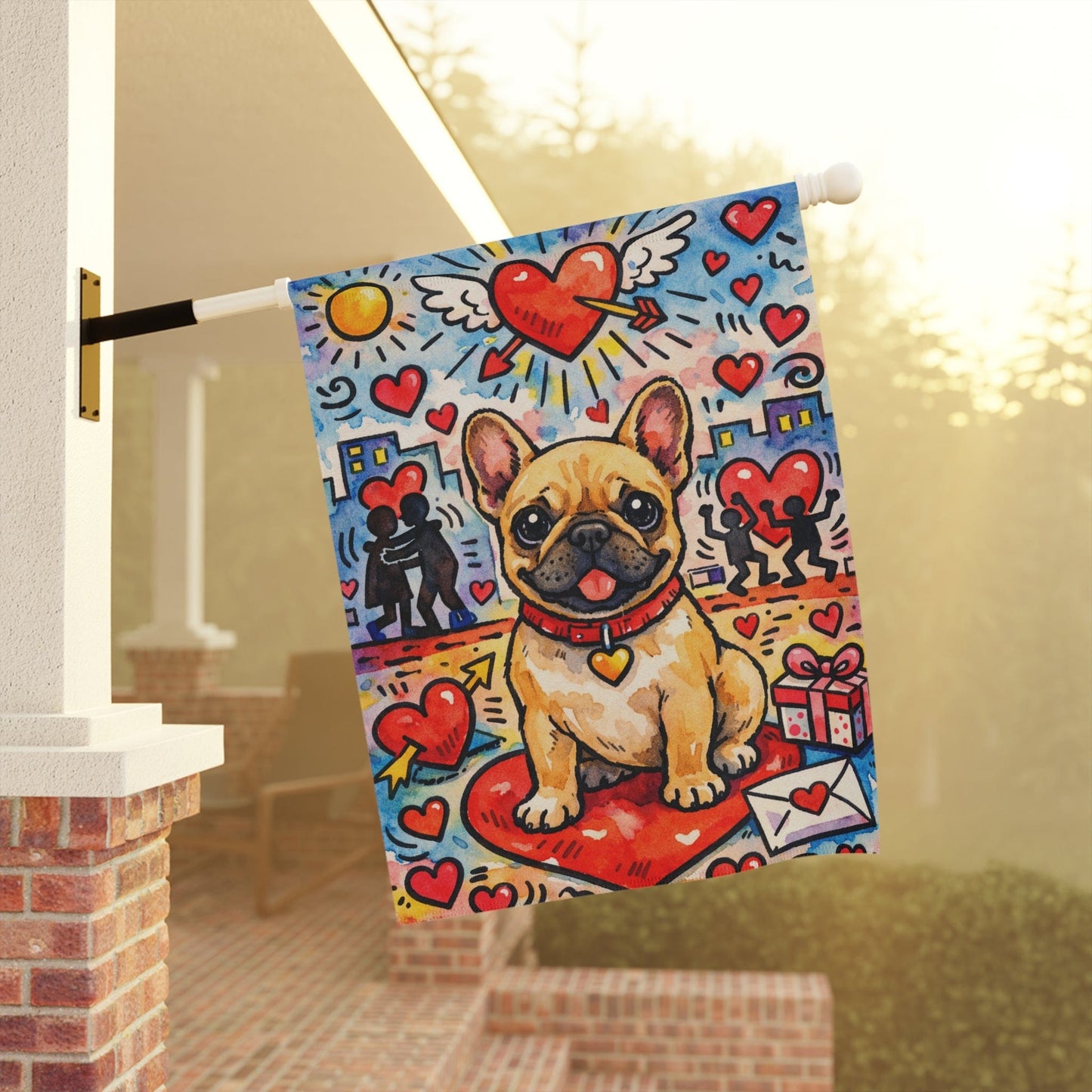 Fawn French Bulldog Valentines Day Graffiti Garden Flag
