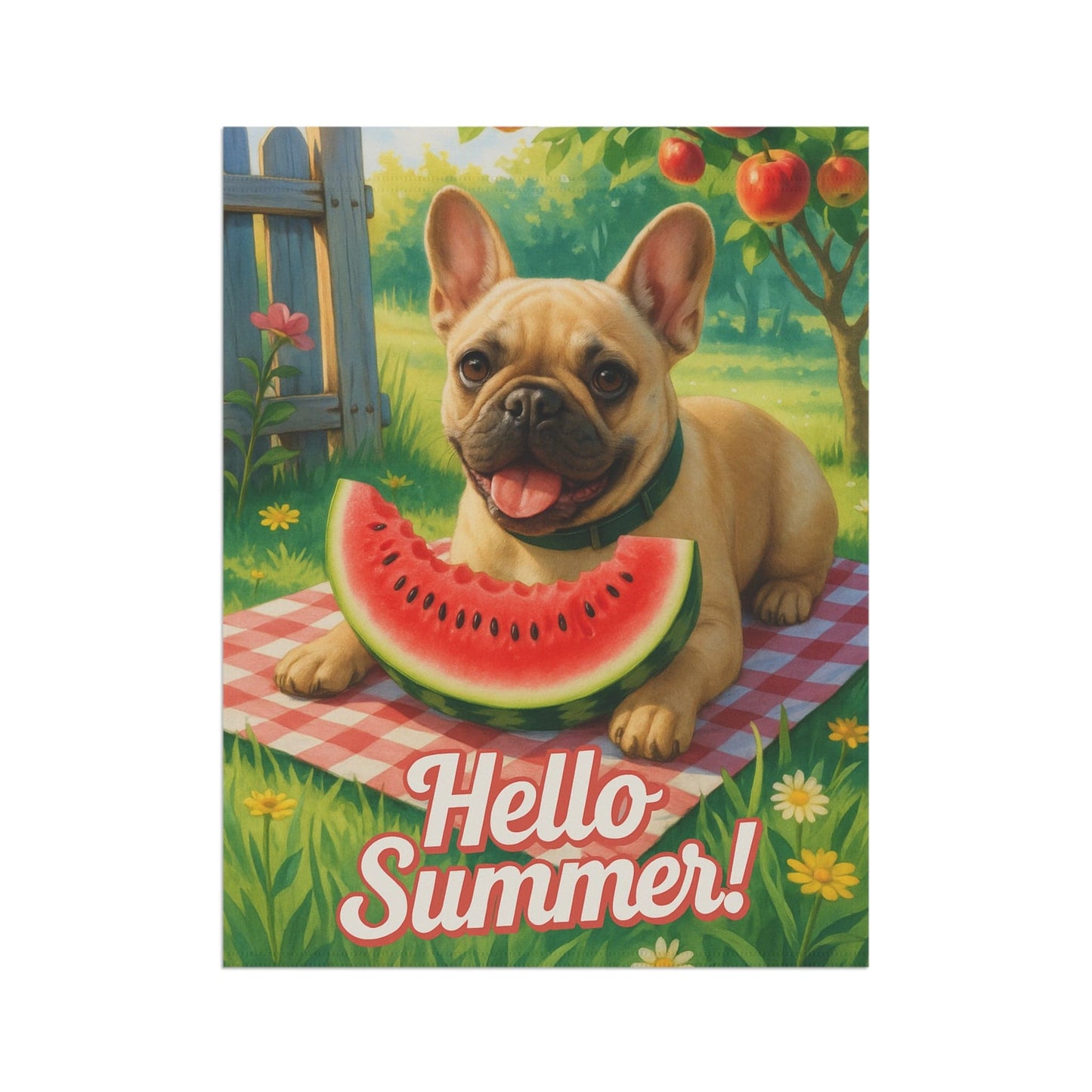 Printify Garden Flag Fawn French Bulldog Watermelon Garden Flag