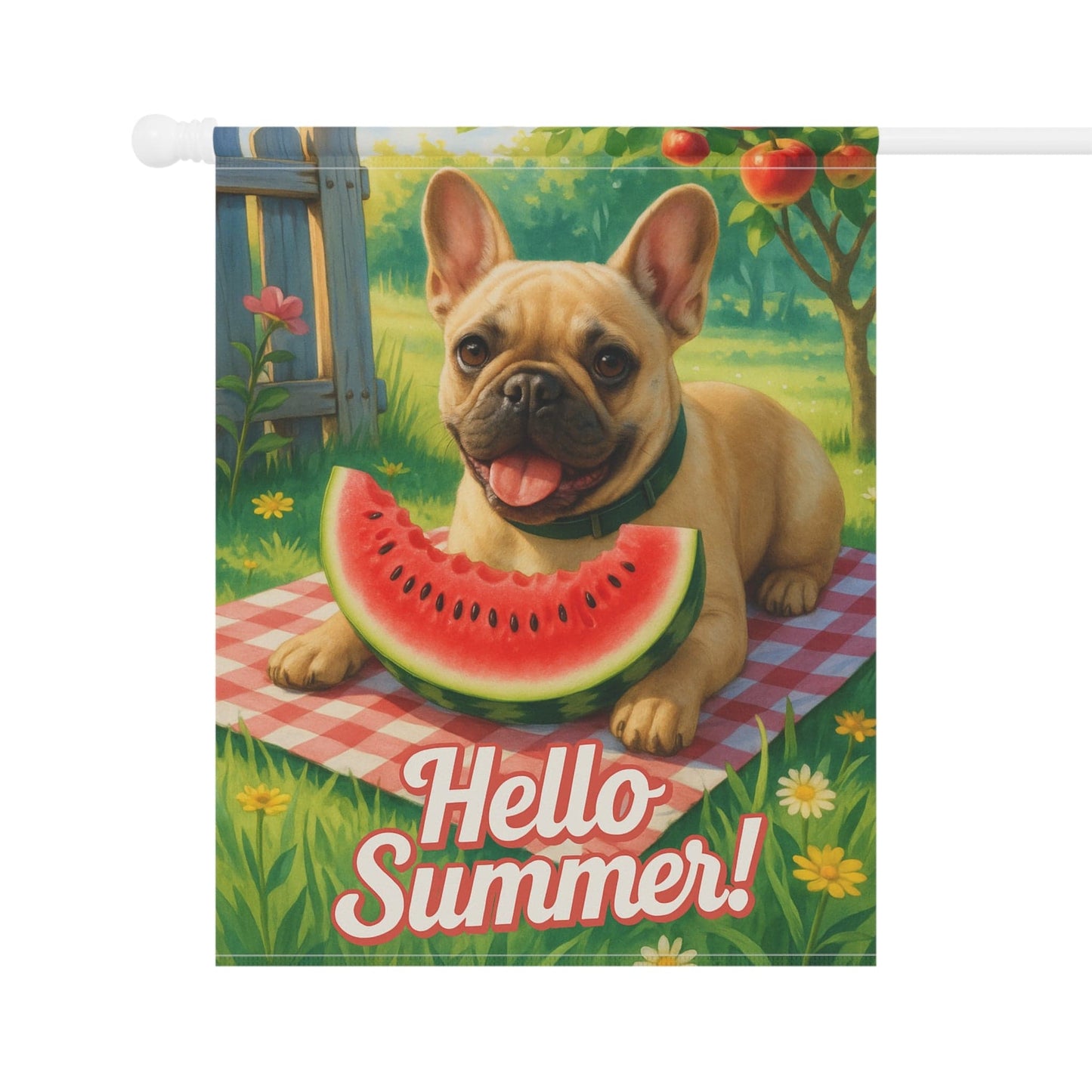 Printify Garden Flag Fawn French Bulldog Watermelon Garden Flag