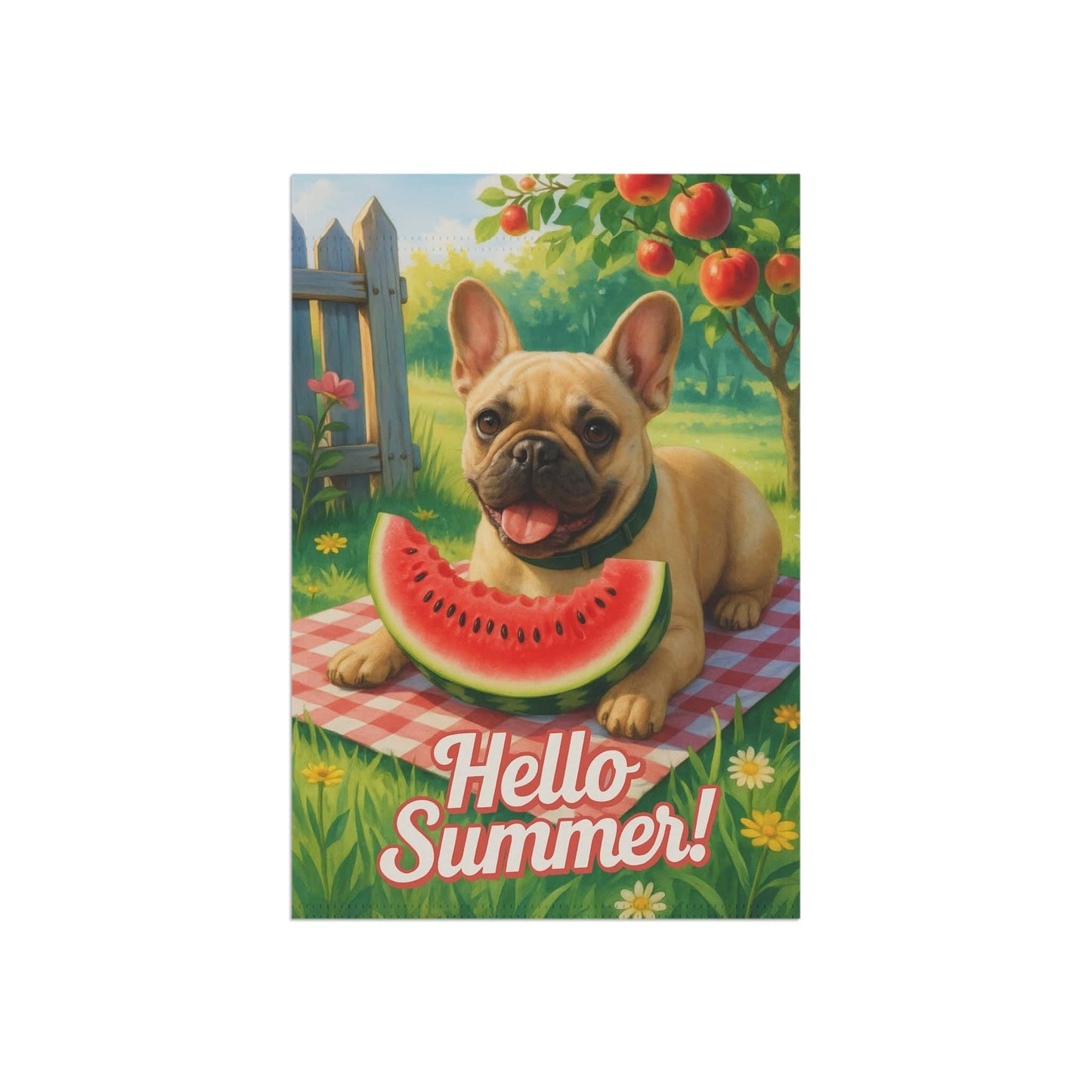 Printify Garden Flag Fawn French Bulldog Watermelon Garden Flag
