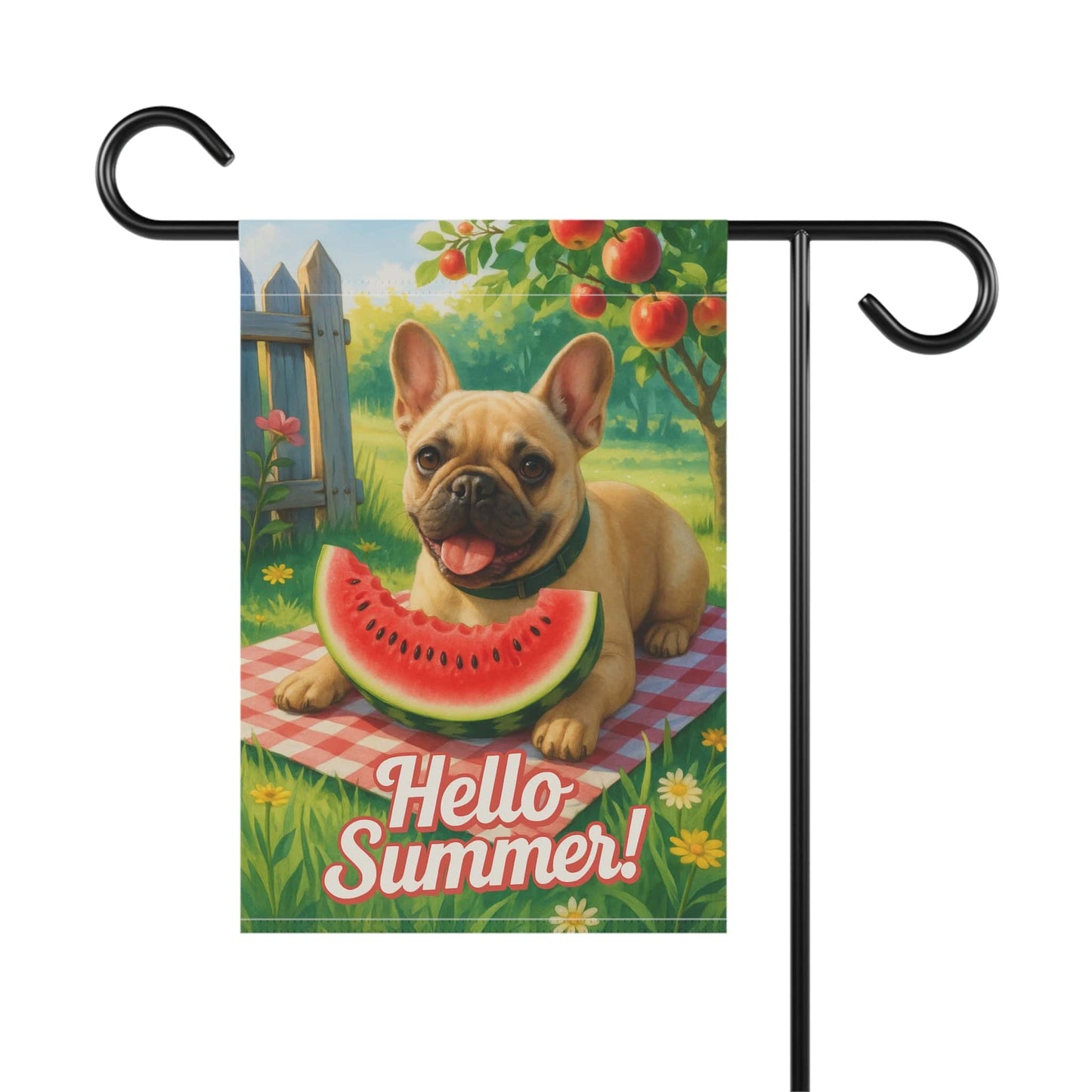 Printify Garden Flag Fawn French Bulldog Watermelon Garden Flag