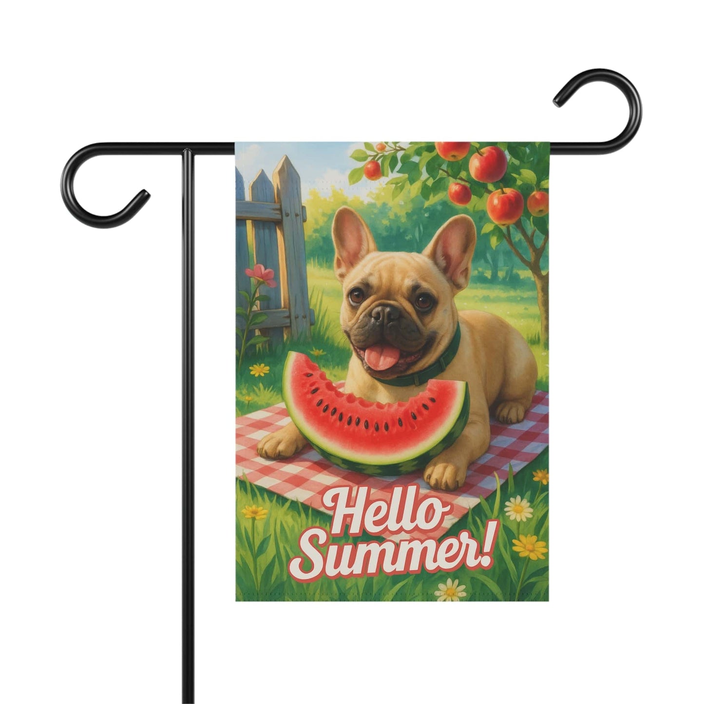 Printify Garden Flag Fawn French Bulldog Watermelon Garden Flag