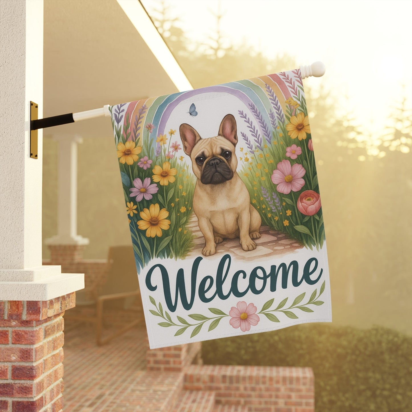 Fawn French Bulldog Welcome Garden Flag