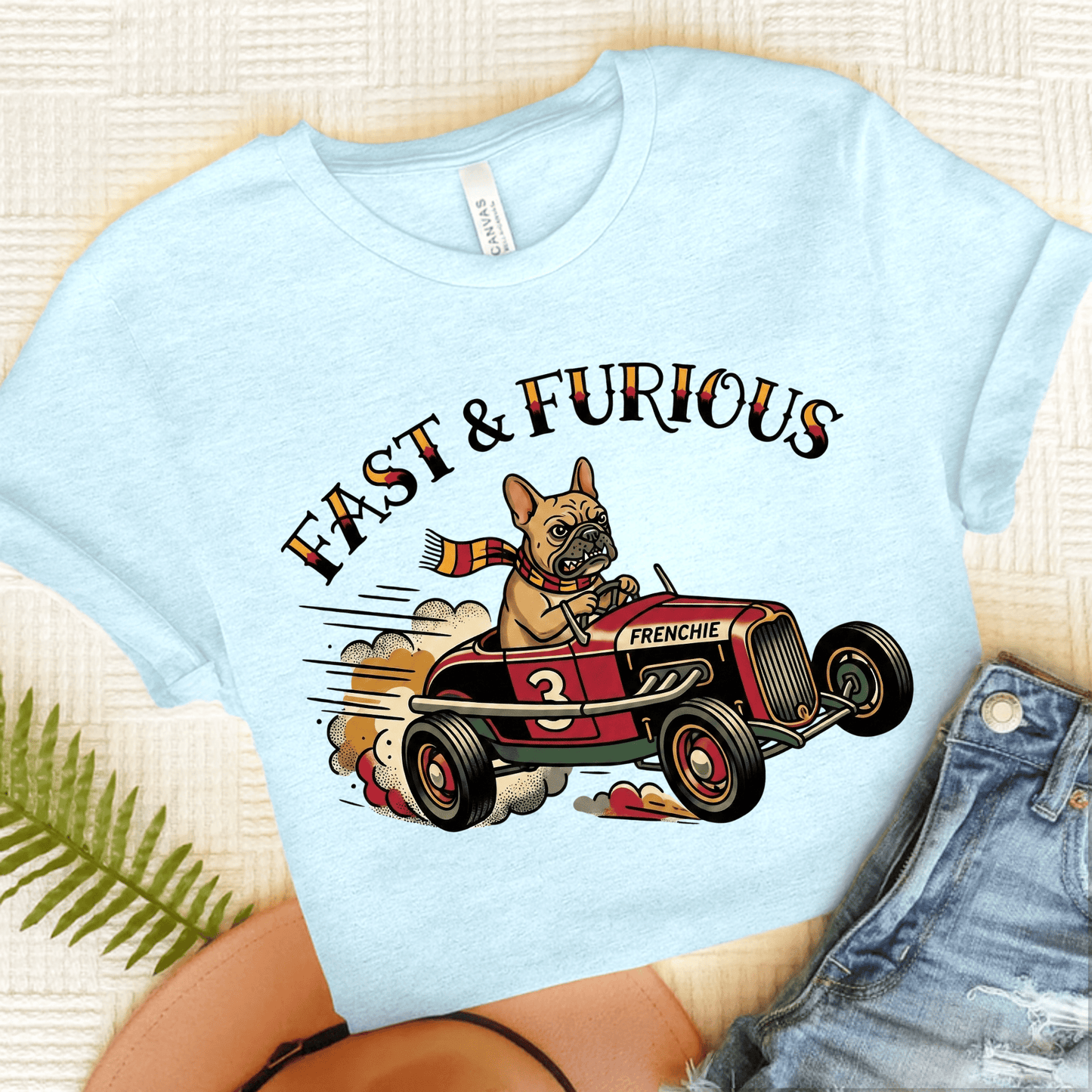 Fawn French Car Racing Fast Unisex Tshirt Heather Ice Blue
