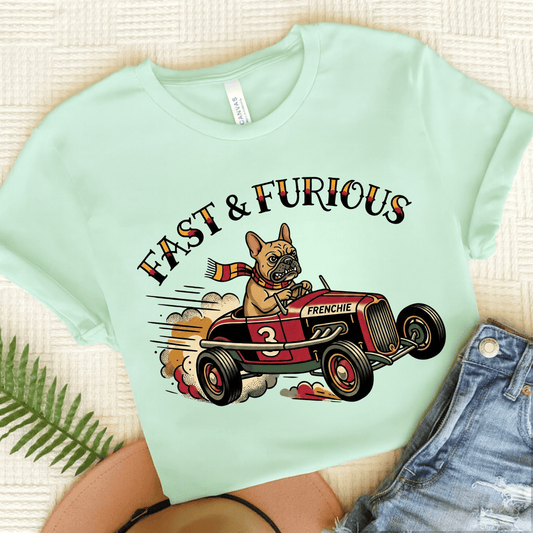 Fawn French Car Racing Fast Unisex Tshirt Heather Mint
