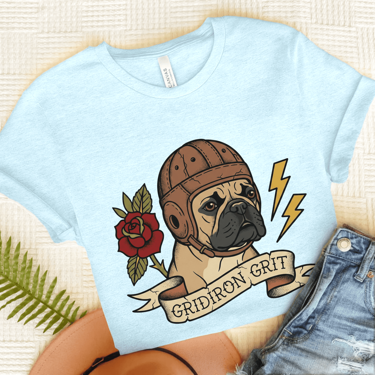 Fawn French Football Gridiron Unisex Tshirt Heather Ice Blue