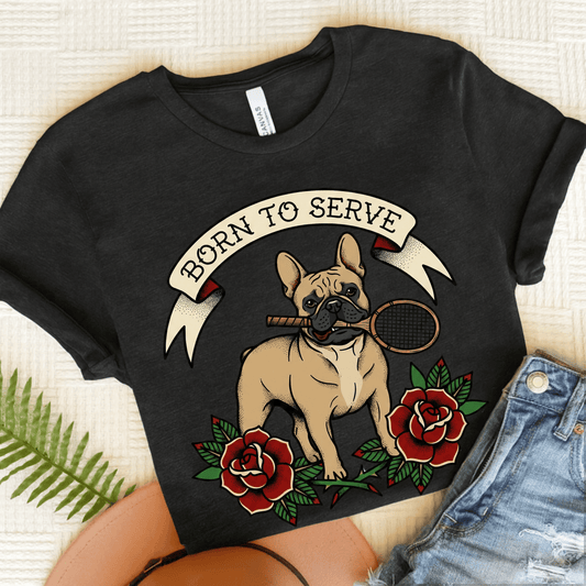 Fawn French Tennis Born to Serve Unisex Tshirt Dark Grey Heather