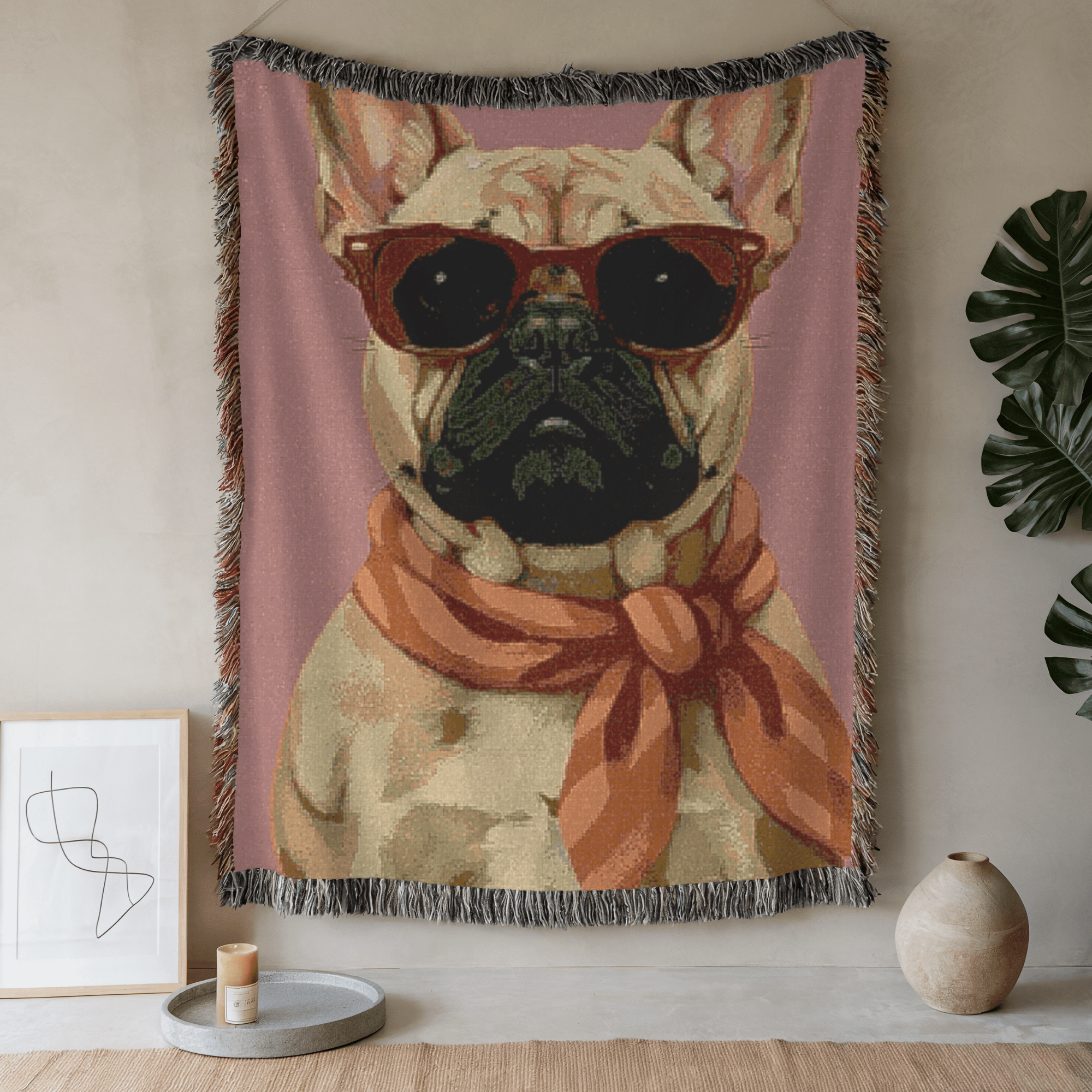 Fawn Frenchie Fabulous Woven Blanket 80" × 60"