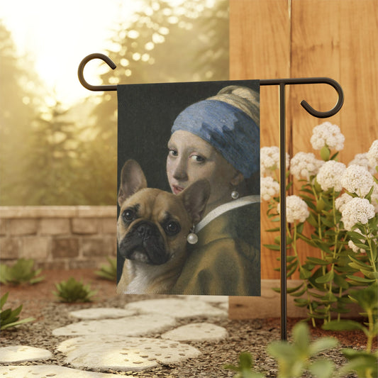 Fawn Frenchie Girl with a Pearl Earring Garden Flag