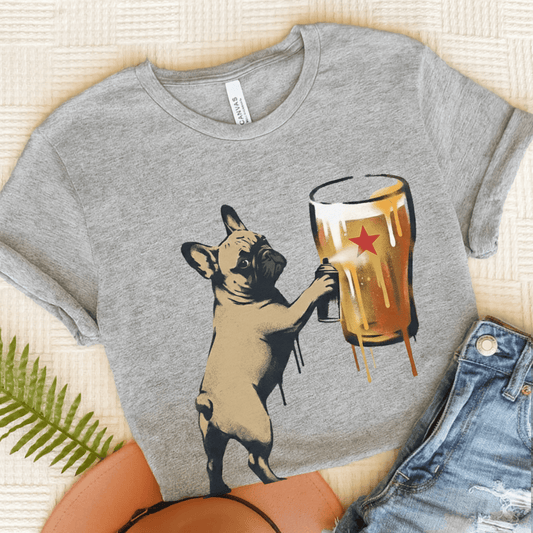 Fawn Frenchie Graffiti Beer Unisex TShirt Athletic Heather