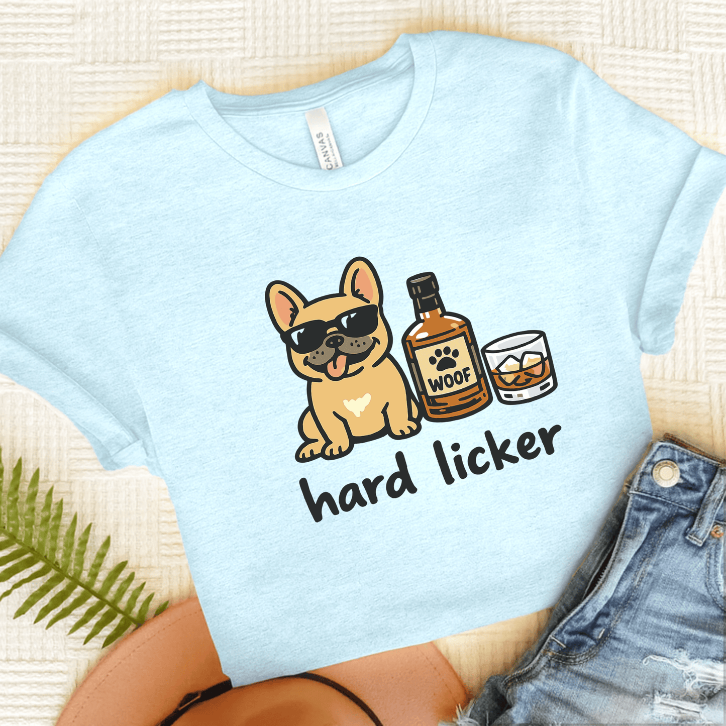 Fawn Frenchie Hard Licker Drinking Unisex TShirt Heather Ice Blue