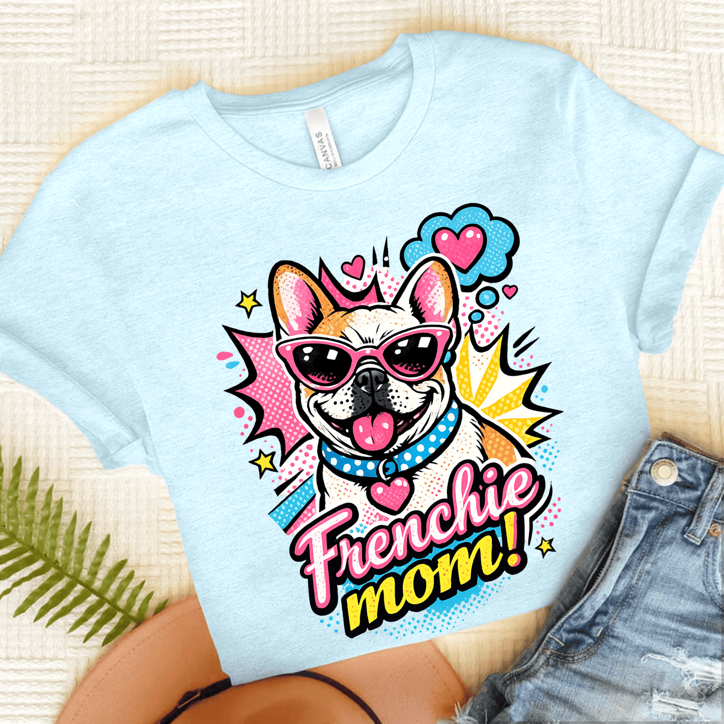 Fawn Piebald Frenchie Mom Mothers Day Comic Unisex TShirt Heather Ice Blue