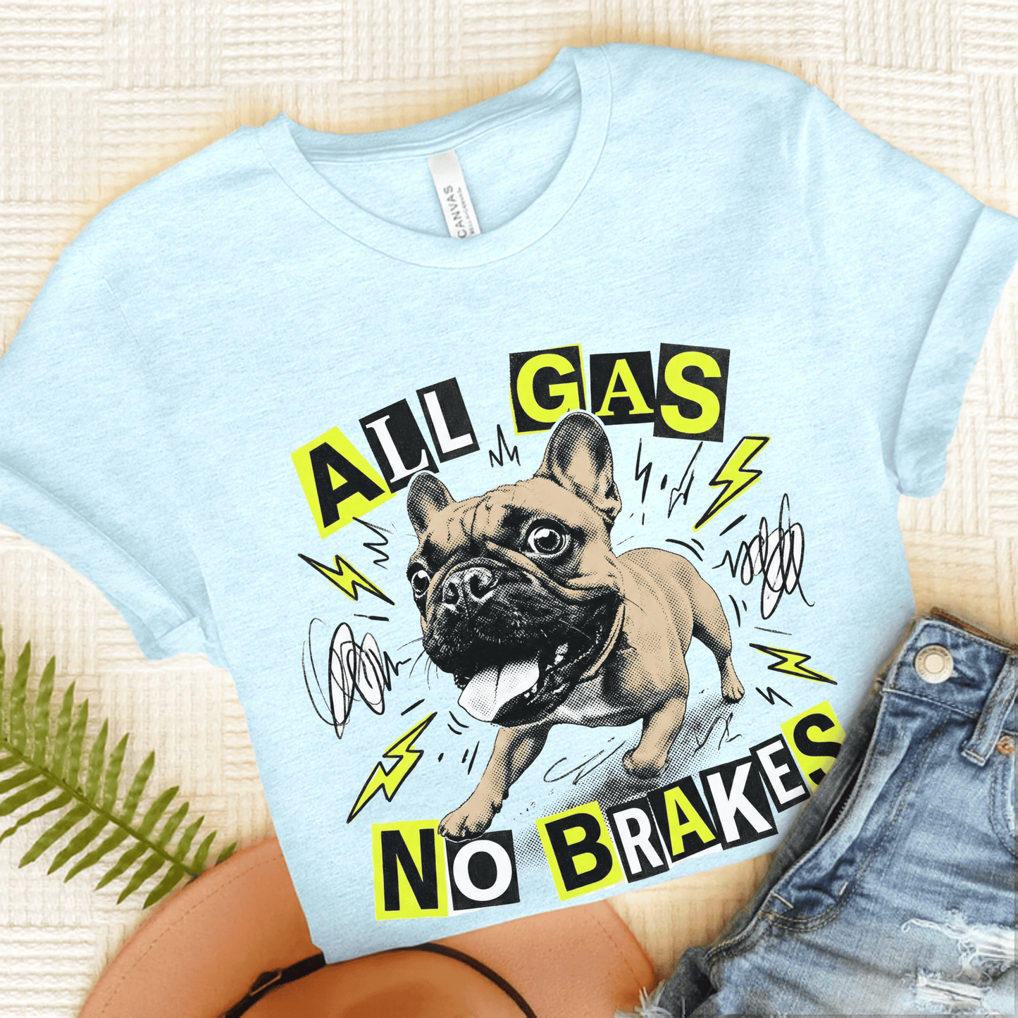 Fawn Frenchie Punk All Gas Unisex TShirt Heather Ice Blue