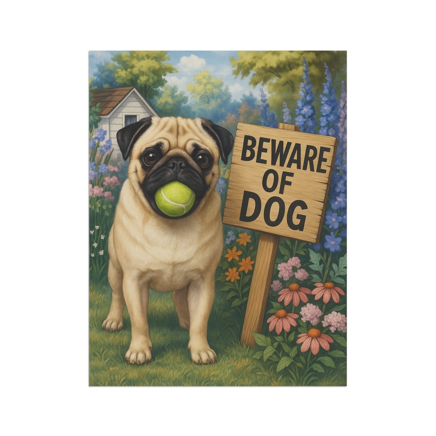 Printify Garden Flag Fawn Pug Beware Garden Flag
