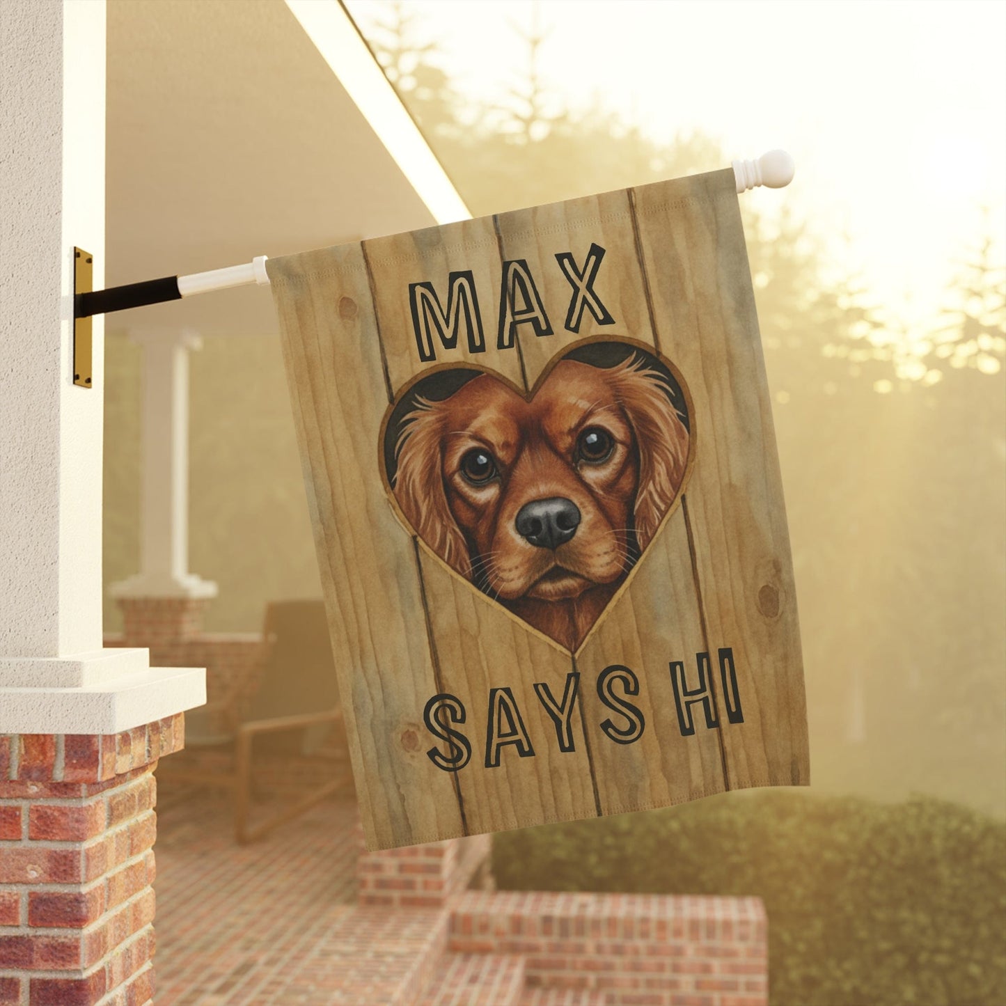 Personalized Fence Heart Hole Cavalier Garden Flag