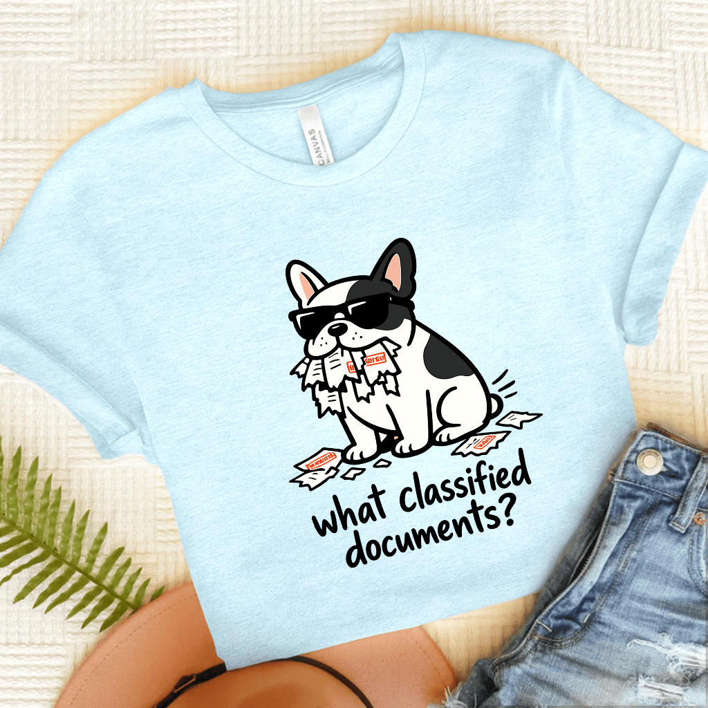 French Bulldog Classified Government Unisex Tshirt Heather Ice Blue