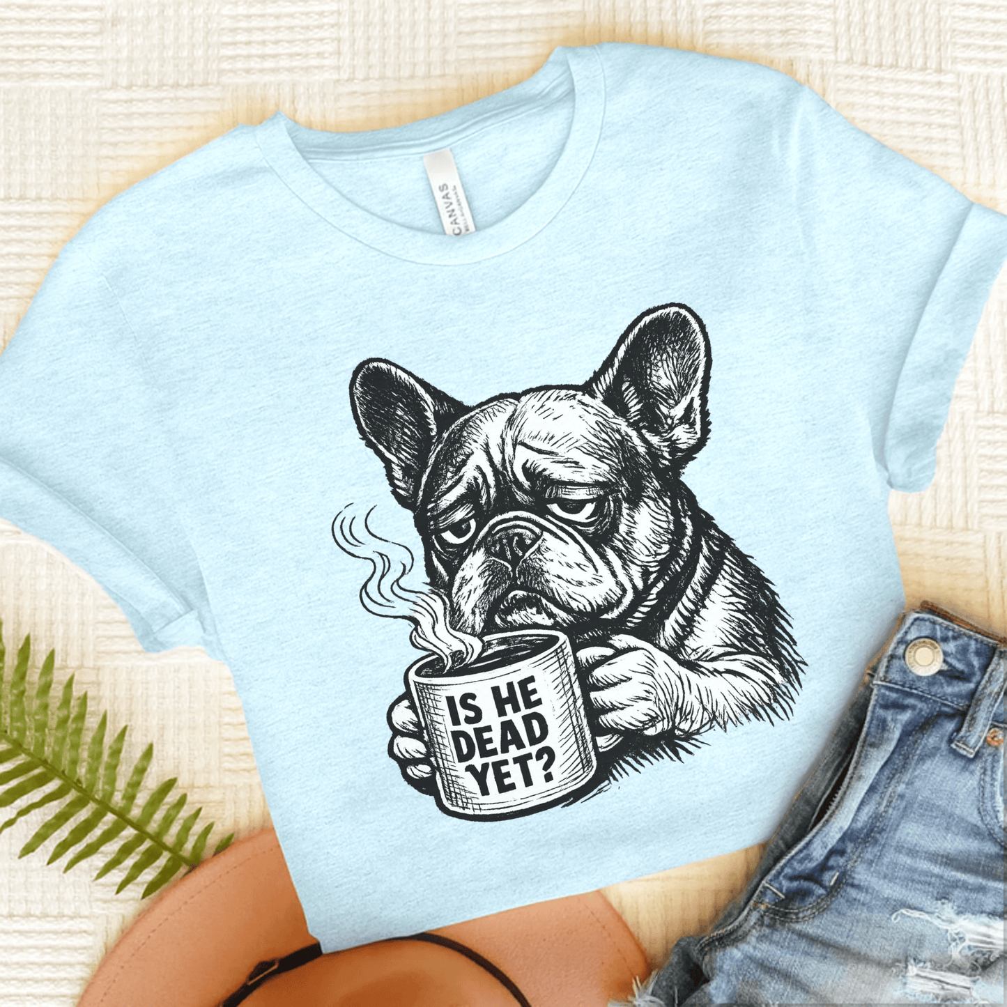 French Bulldog Dead Yet Funny Unisex TShirt Heather Ice Blue
