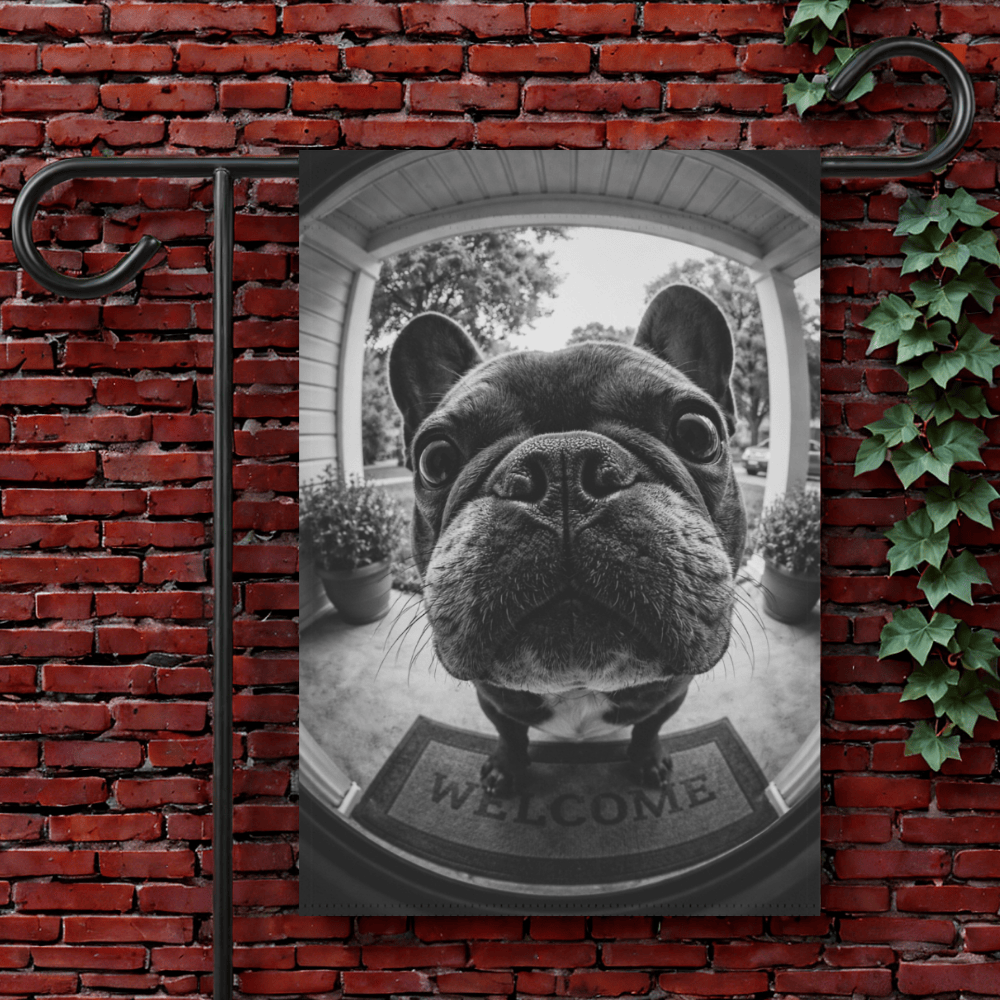 French Bulldog Doorbell Camera Welcome Yard Flag 12'' × 18''