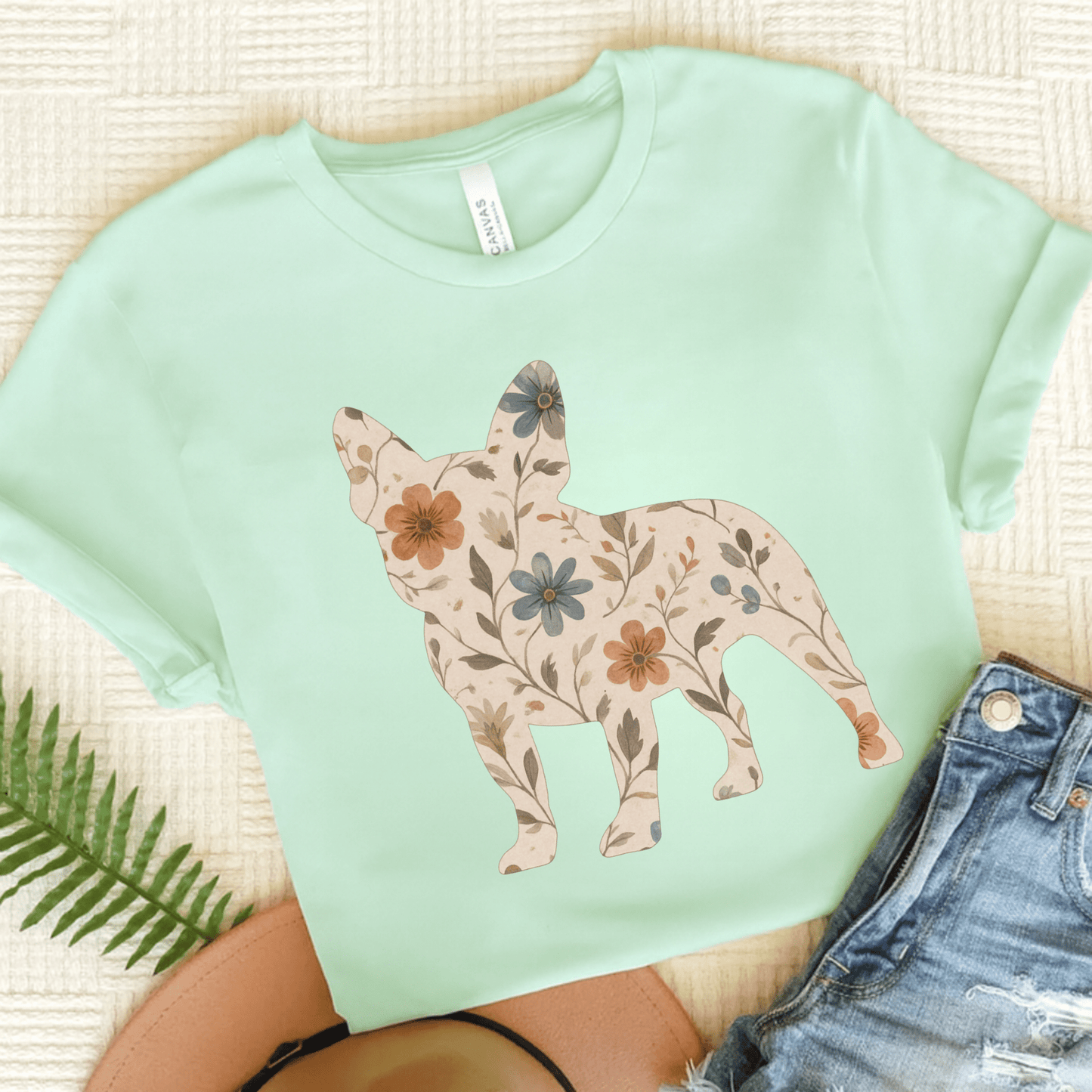 Printify T-Shirt Heather Mint / S French Bulldog Floral Silhouette TShirt
