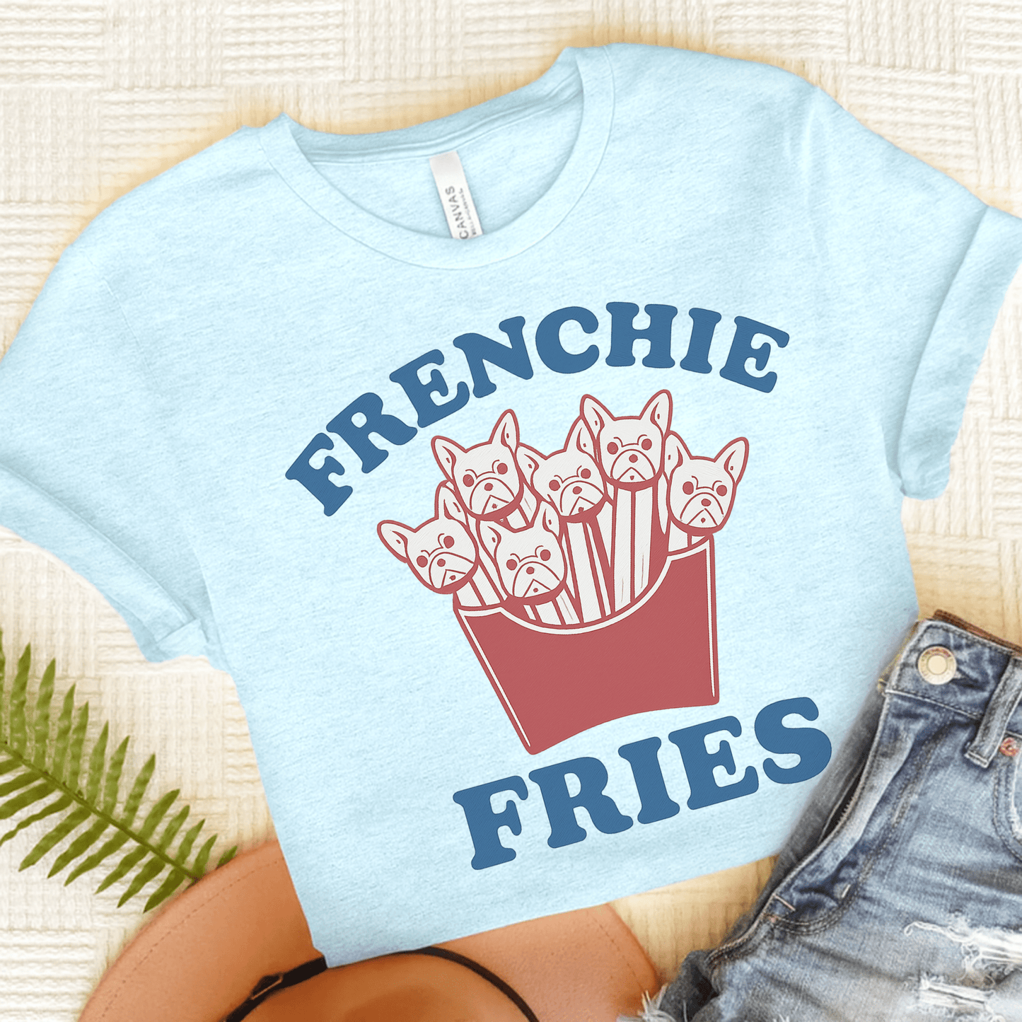 Printify T-Shirt Heather Ice Blue / S French Bulldog Frenchie Fries TShirt