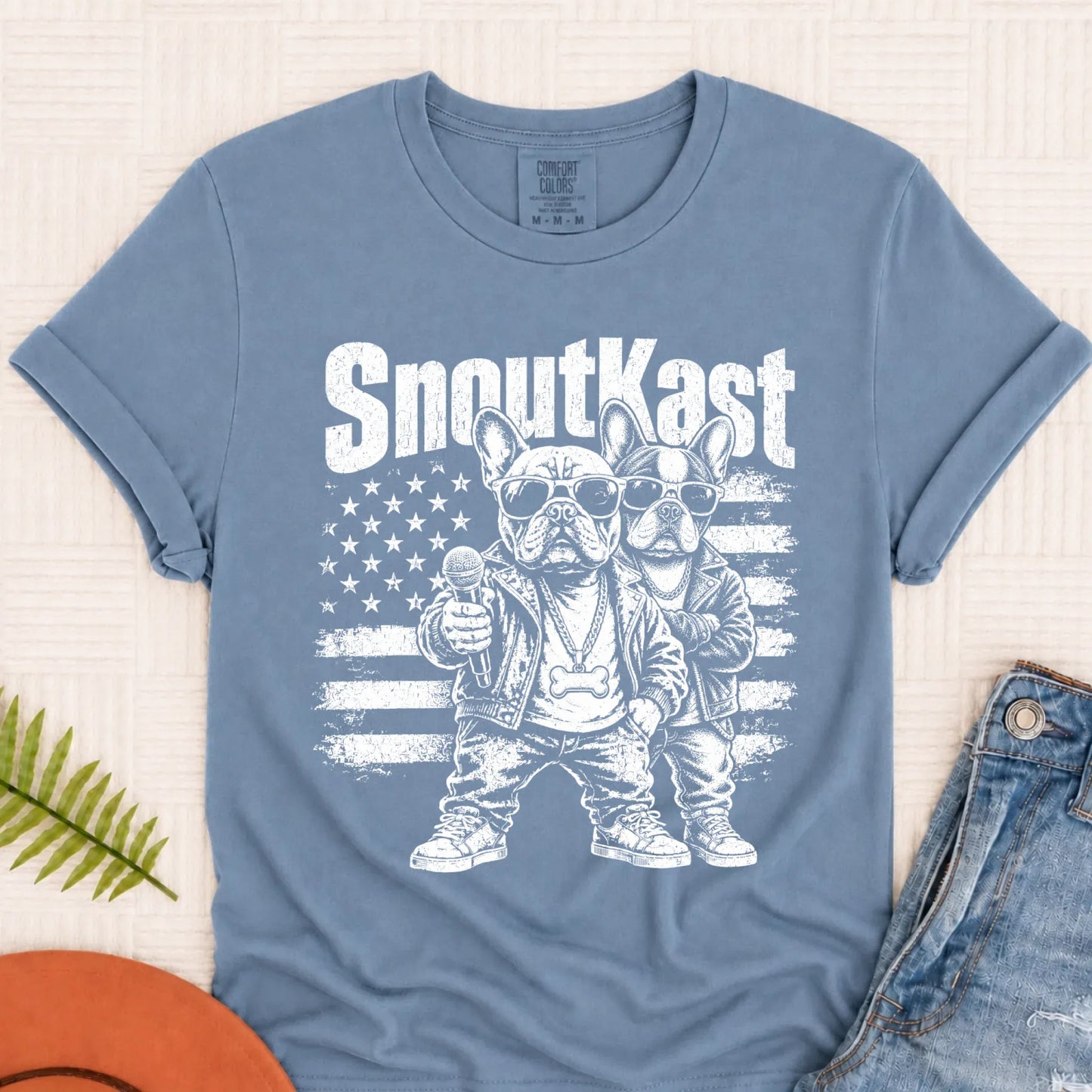 French Bulldog Funny Band Music Unisex Tshirt Blue Jean