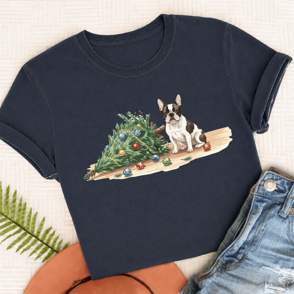 French Bulldog Funny Christmas Tree Unisex Tshirt True Navy