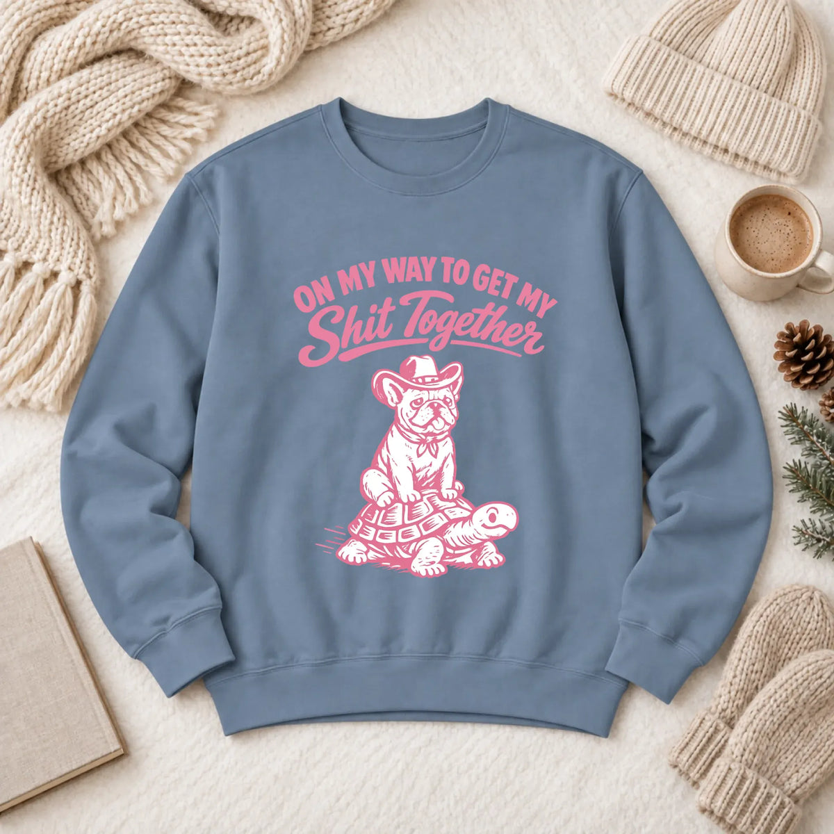 French Bulldog Funny On My Way Unisex Sweatshirt Blue Jean