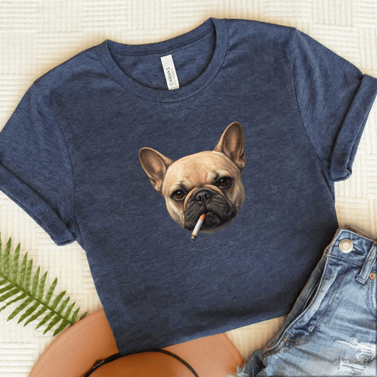 French Bulldog Funny Smoking Unisex TShirt Heather Navy