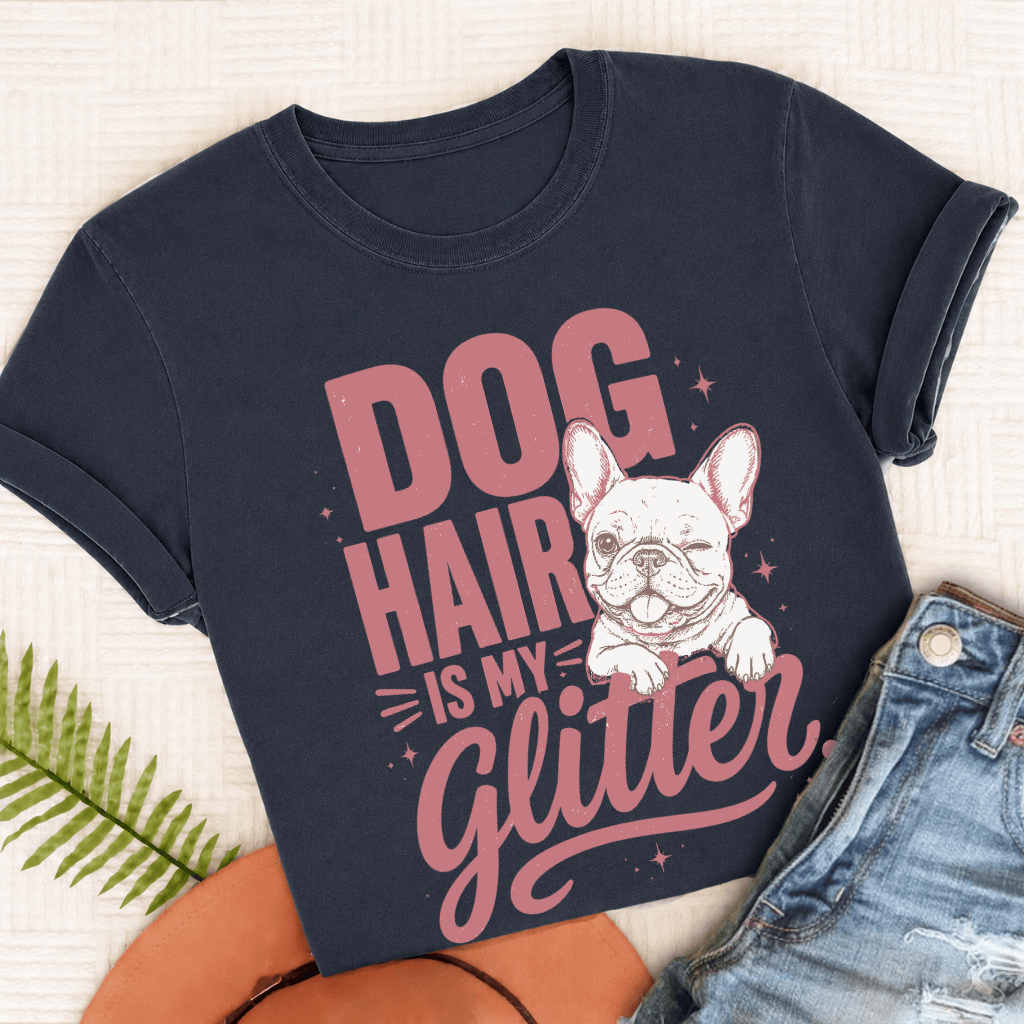 French Bulldog Glitter Dog Hair Unisex TShirt True Navy