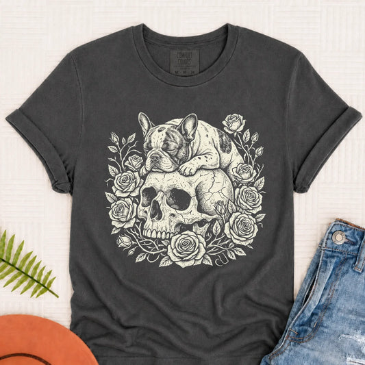 French Bulldog Gothic Memento Mori Unisex TShirt Pepper