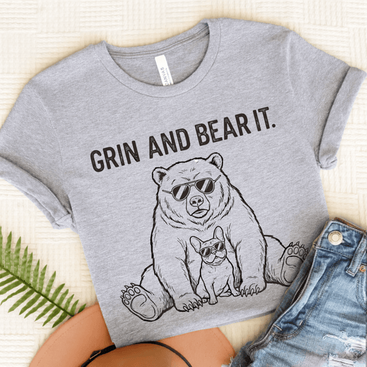 French Bulldog Grin Bear It Unisex TShirt Athletic Heather