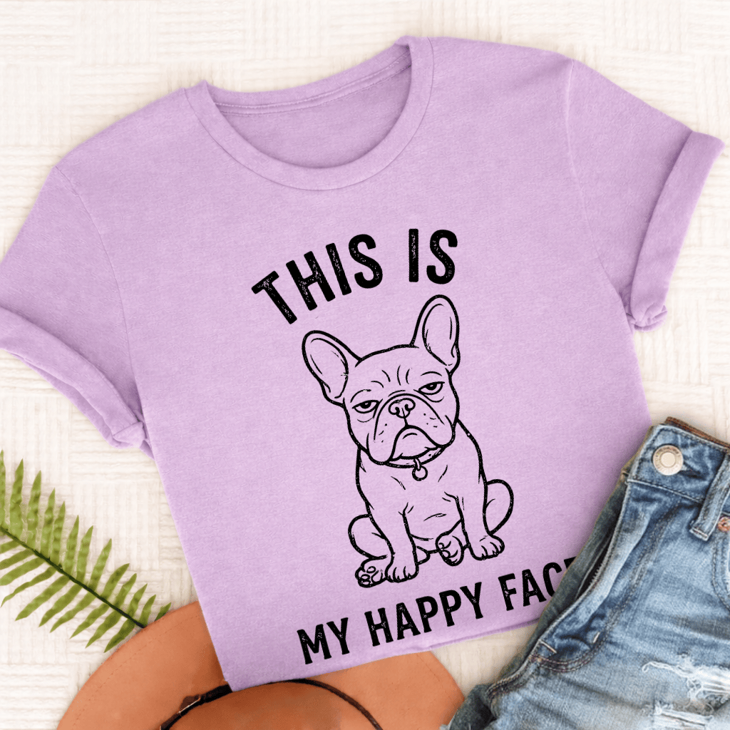 French Bulldog Happy Face Unisex TShirt Comfort Colors Orchid