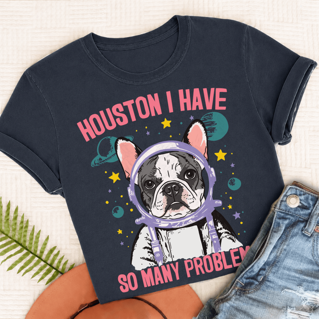 French Bulldog Houston Space Unisex TShirt True Navy