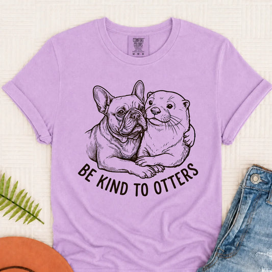French Bulldog Kind to Otters Unisex TShirt Orchid