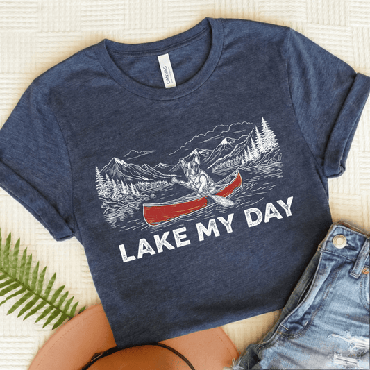 French Bulldog Lake Canoe Paddling Unisex TShirt Heather Navy